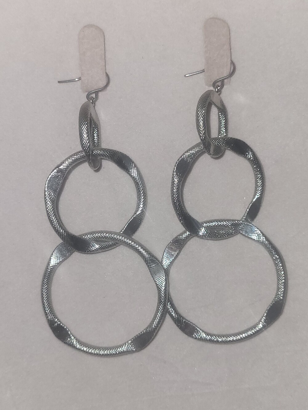 Vintage Textured Triple Link Hoop Dangle Earrings Lightweight Statement
